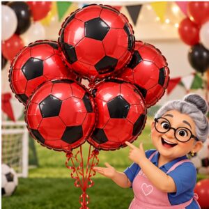 RI-0009141 Set de 5 Globos de Fútbol Rojo Feliz