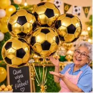 RI-0009142 Set de 5 Globos de Fútbol Dorado Feliz