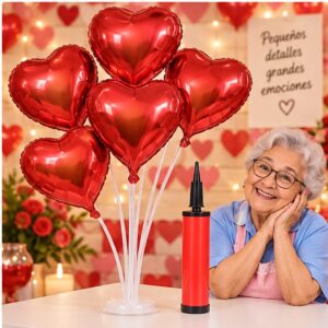 RI-0009145 Set de Globos Corazón con Soportes e Inflador Feliz