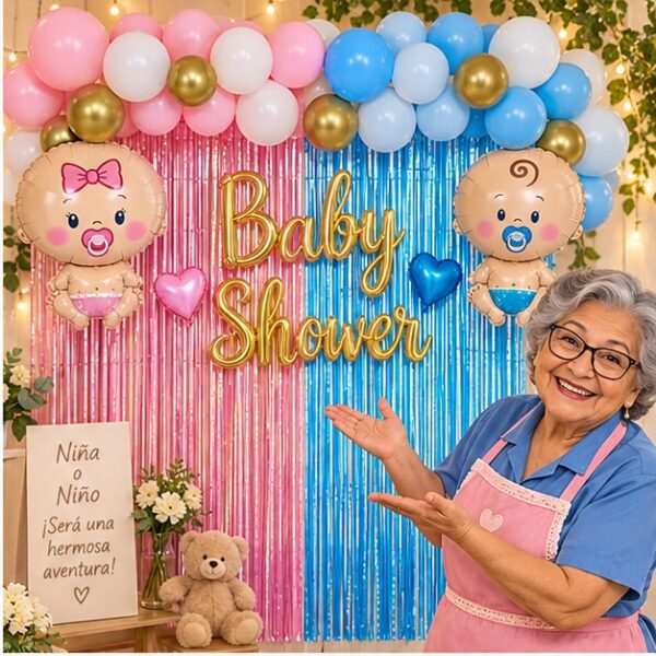 RI-0009147 Set de Globos con Cortina Baby Shower Niño o Niña Feliz