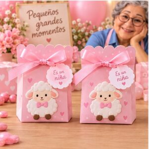 RI-0009152 Set de 2 Dulceros Baby Shower Rosado de 5,5 x 8,5 cm Feliz
