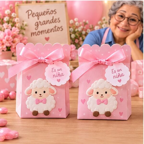 RI-0009152 Set de 2 Dulceros Baby Shower Rosado de 5,5 x 8,5 cm Feliz