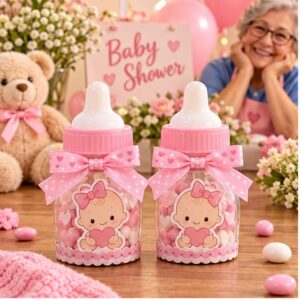 RI-0009154 Set de 2 Dulceros Baby Shower Rosado de 7 x 5 cm Feliz