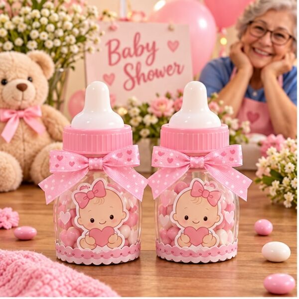 RI-0009154 Set de 2 Dulceros Baby Shower Rosado de 7 x 5 cm Feliz