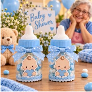 RI-0009155 Set de 2 Dulceros Baby Shower Celeste de 7 x 5 cm Feliz