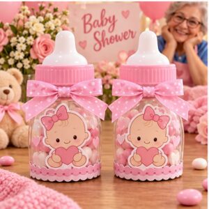RI-0009156 Set de 2 Dulceros Baby Shower Rosado de 8,8 x 6,5 cm Feliz