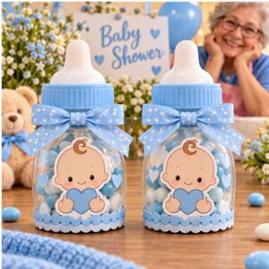RI-0009157 Set de 2 Dulceros Baby Shower Celeste de 8,8 x 6,5 cm Feliz