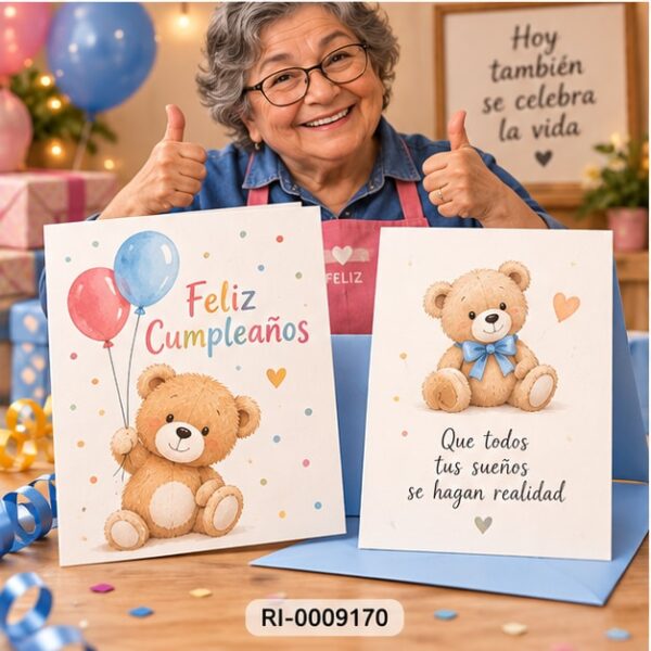 RI-0009170 Set de 2 Cartas de Felicitaciones Cumpleaños Osito Feliz