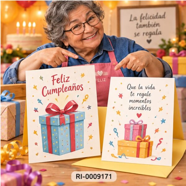 RI-0009171 Set de 2 Cartas de Felicitaciones Cumpleaños Regalo Feliz