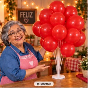 RI-0009172 Set de 17 Globos Rojos con Pedestal Feliz