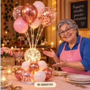 RI-0009179 Adorno para Mesa con Luz y Soporte de Globos Feliz