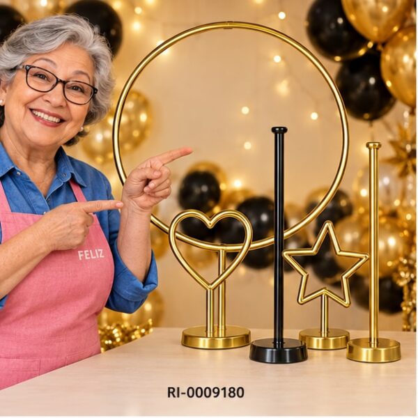 RI-0009180 Set de 5 Accesorios para Globos Dorado y Negro de 55 cm Feliz