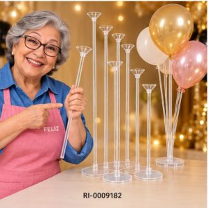 RI-0009182 Palito Transparente con Base para Globos Feliz