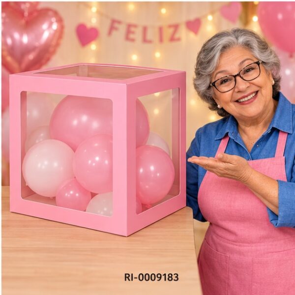 RI-0009183 Balloon Box Rosado de 30 x 30 cm de Una Capa Feliz
