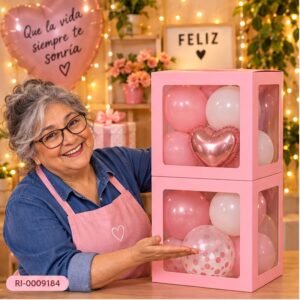 RI-0009184 Balloon Box Rosado de 30 x 30 cm de Dos Capas Feliz