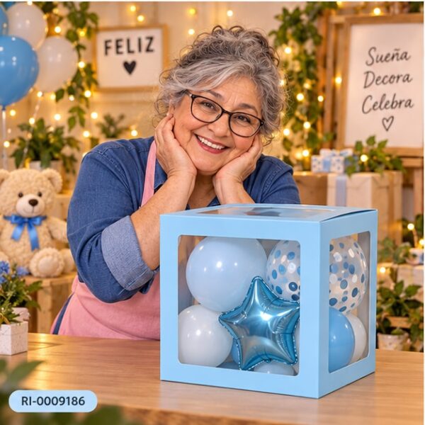 RI-0009186 Balloon Box Celeste de 30 x 30 cm de Una Capa Feliz