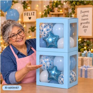 RI-0009187 Balloon Box Celeste de 30 x 30 cm de Dos Capas Feliz