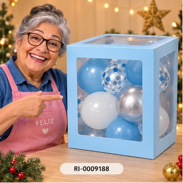 RI-0009188 Balloon Box Celeste de 30 x 30 cm de Tres Capas Feliz