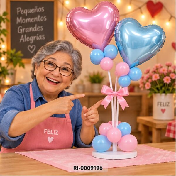 RI-0009196 Soporte para Globos Corazón Rosado y Celeste de 55 cm Feliz