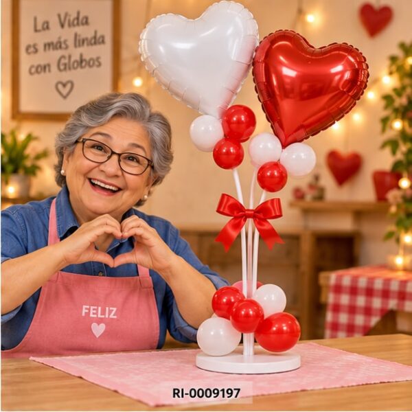 RI-0009197 Soporte para Globos Corazón Blanco y Rojo de 55 cm Feliz