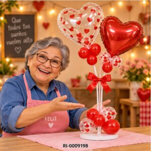 RI-0009198 Soporte para Globos Corazón Transparente y Rojo de 55 cm Feliz