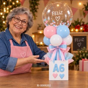 RI-0009202 Soporte para Globos A6 Blanco Rosado y Celeste de 58 cm Feliz