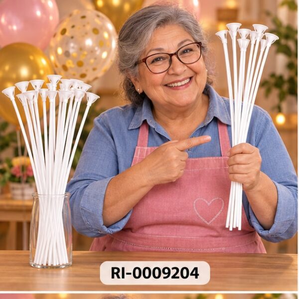 RI-0009204 Set de 12 Varillas Blancas para Globos de 40 cm y 3,5 mm Feliz
