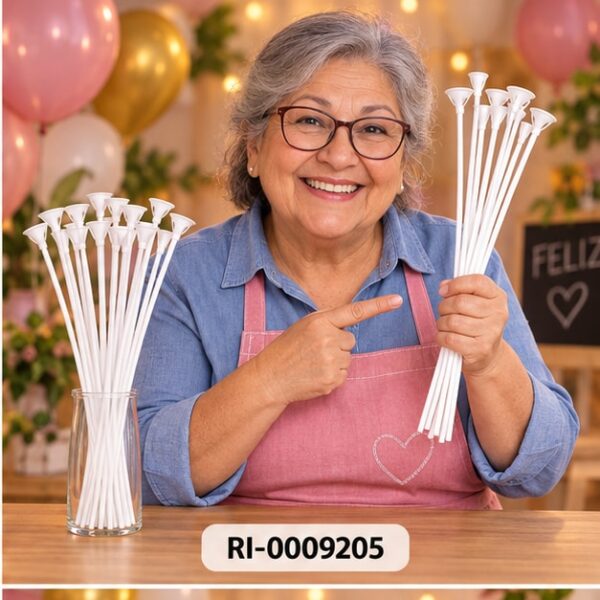 RI-0009205 Set de 12 Varillas Blancas para Globos de 35 cm y 2,5 mm Feliz