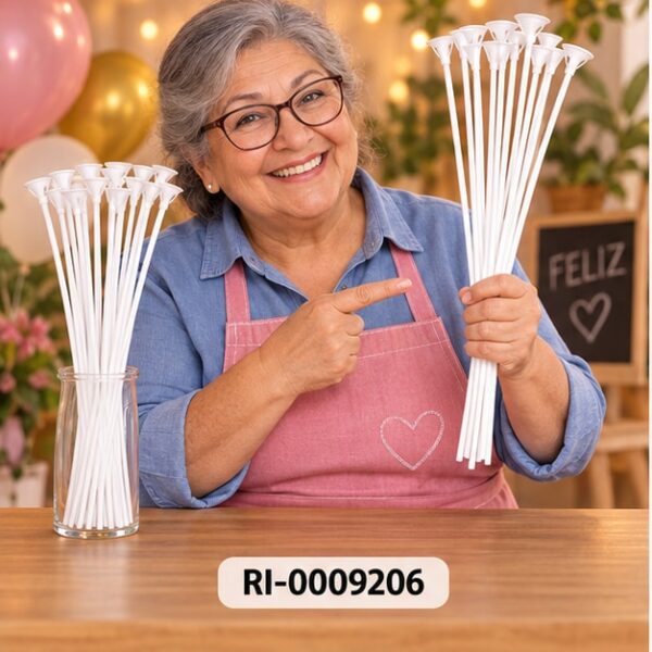 RI-0009206 Set de 12 Varillas Blancas para Globos de 45 cm y 2,5 mm Feliz