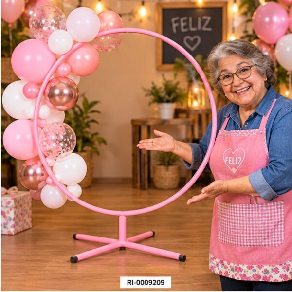 RI-0009209 Soporte Circular Rosado para Globos de 90 cm Feliz