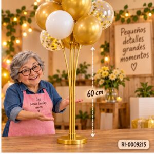 RI-0009215 Soporte para Globos Dorado de 60 cm Feliz