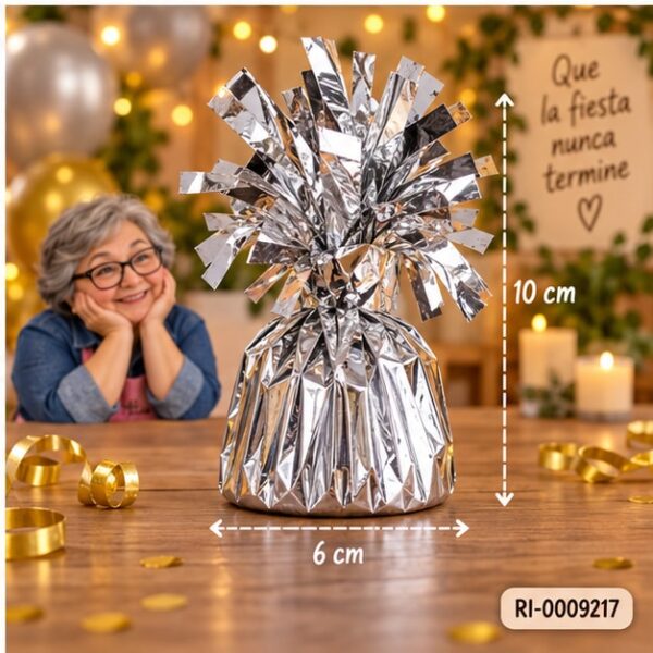 RI-0009217 Peso para Globos Plateado de 10 x 6 cm Feliz