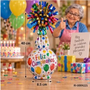 RI-0009221 Peso para Globos Diseño Cumpleaños de 40 x 8,5 cm Feliz