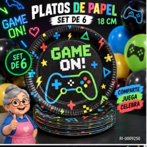 RI-0009250 Set de 6 Platos Gamer de 18 cm Feliz