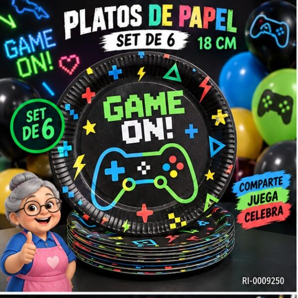 RI-0009250 Set de 6 Platos Gamer de 18 cm Feliz