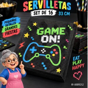 RI-0009252 Set de 16 Servilletas Gamer de 33 cm Feliz
