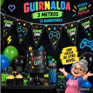 RI-0009253 Guirnalda Gamer de 12 Banderines y 3 m Feliz