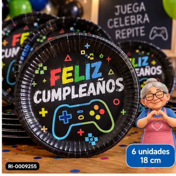 RI-0009255 Set de 6 Platos Feliz Cumpleaños de 18 cm Feliz