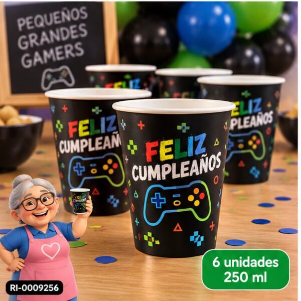 RI-0009256 Set de 6 Vasos Feliz Cumpleaños de 250 ml Feliz