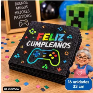 RI-0009257 Set de 16 Servilletas Feliz Cumpleaños de 33 cm Feliz