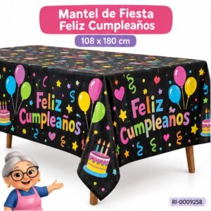 RI-0009258 Mantel Feliz Cumpleaños de 108 x 180 cm Feliz