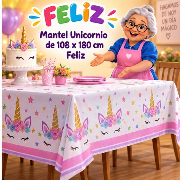 RI-0009263 Mantel Unicornio de 108 x 180 cm Feliz