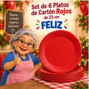 RI-0009270 Set de 6 Platos de Cartón Rojos de 23 cm Feliz