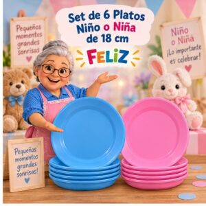 RI-0009297 Set de 6 Platos Niño o Niña de 18 cm Feliz
