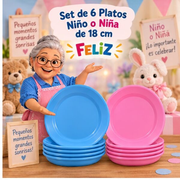 Set de 6 Platos Niño o Niña de 18 cm Feliz