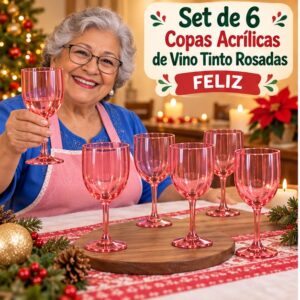 RI-0009340 Set de 6 Copas Acrílicas de Vino Tinto Rosadas Feliz