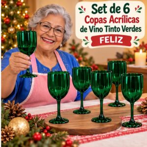 RI-0009341 Set de 6 Copas Acrílicas de Vino Tinto Verdes Feliz