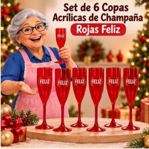 RI-0009343 Set de 6 Copas Acrílicas de Champaña Rojas Feliz