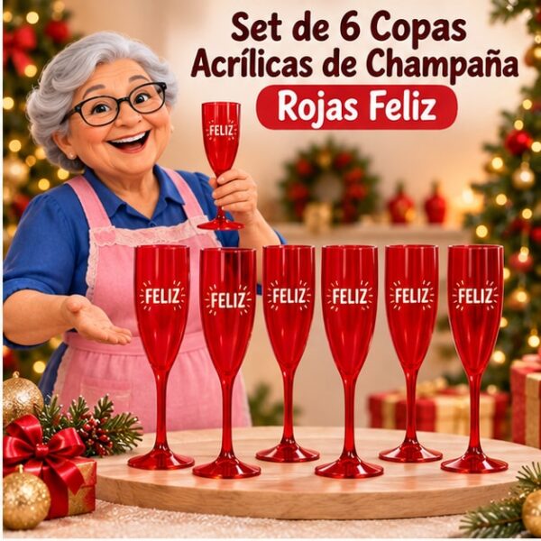RI-0009343 Set de 6 Copas Acrílicas de Champaña Rojas Feliz