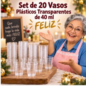 RI-0009347 Set de 20 Vasos Plásticos Transparentes de 40 ml Feliz
